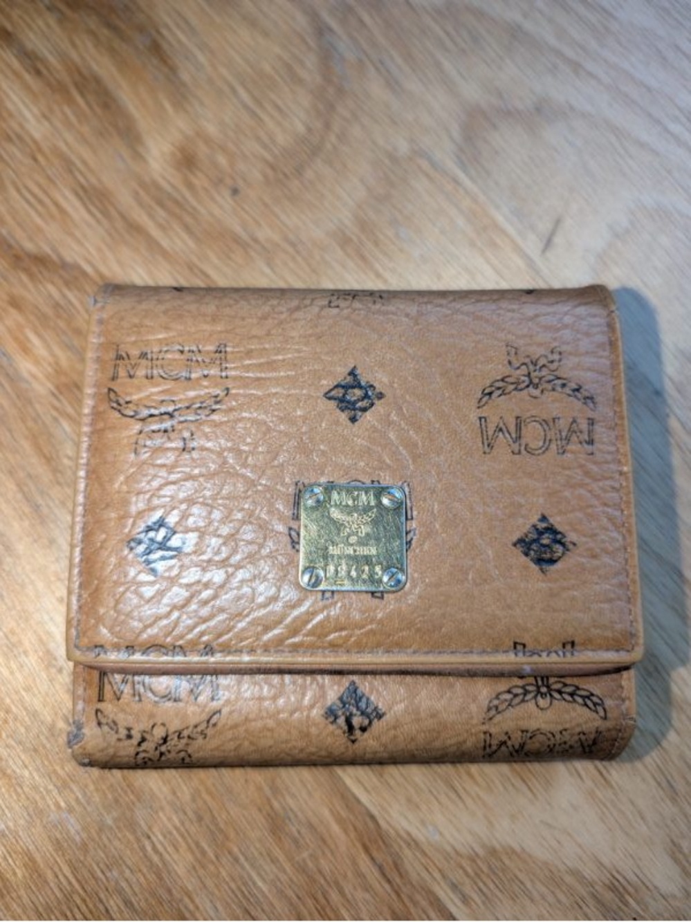 MCM Tan Card Holder with Cream Sun Hat